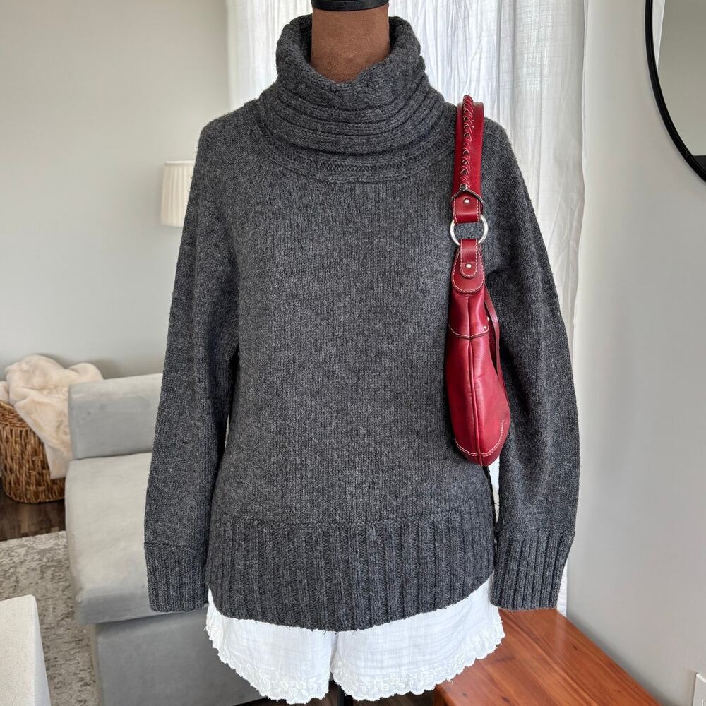 Apt. 9 Gray Wool Blend Turtleneck Sweater Ribbed Detail Women's Petite XL (PXL)